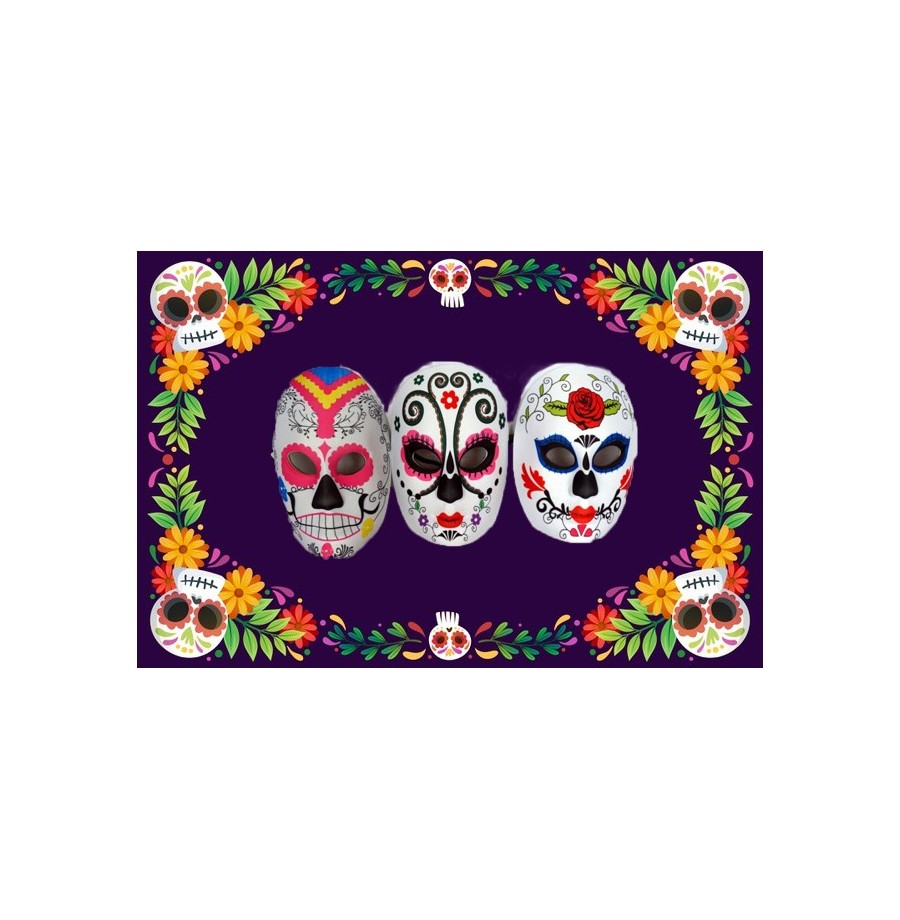 Masque tissu rigide Dia de los muertos l'unité
