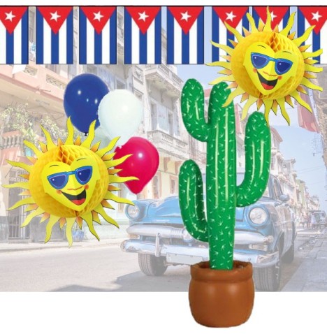 Kit Déco Cuba – Ballons, Guirlandes, Soleil Papier et Cactus Gonflable