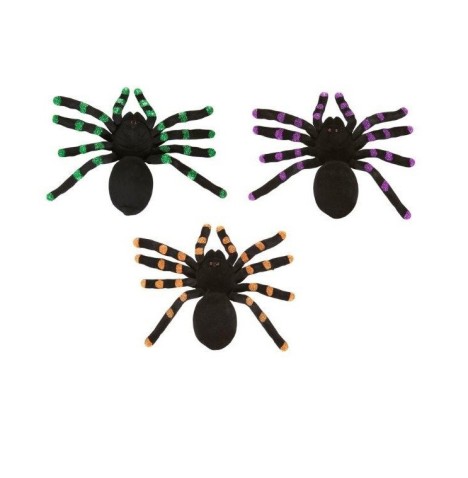 Araignée floquée glitter 24 cm - Halloween  pas cher