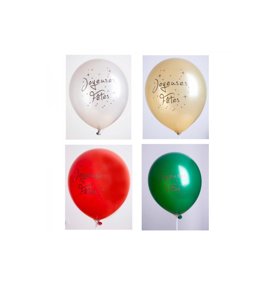 Ballons Métal assortis Joyeuses Fêtes  30 cm les 10