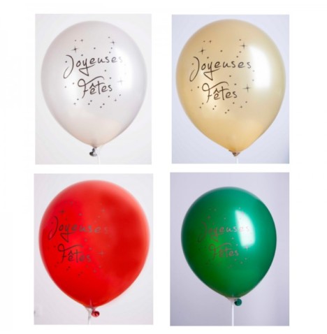 Ballons Métal assortis Joyeuses Fêtes  30 cm les 10