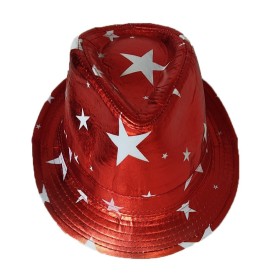 Chapeau borsalino rouge avec étoiles blanches