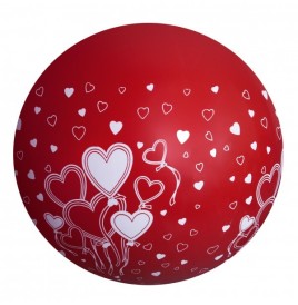 Ballon géant rouge 90 cm avec coeurs blancs