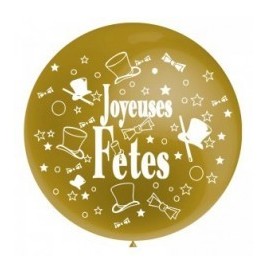 Ballon géant métallisé Or 60 cm " Joyeuses Fêtes "