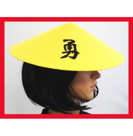 Chapeau chinois feutrine jaune avec élastique