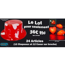 Lot Saint-Valentin : chapeaux cœur et cœurs rouges lumineux