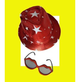 Chapeau Borsalino Rouge & Lunettes Bouche