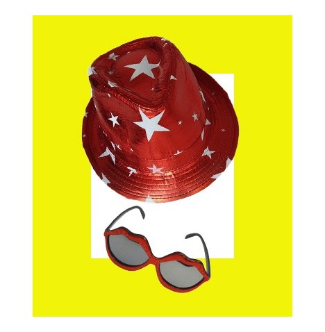 Chapeau Borsalino Rouge & Lunettes Bouche