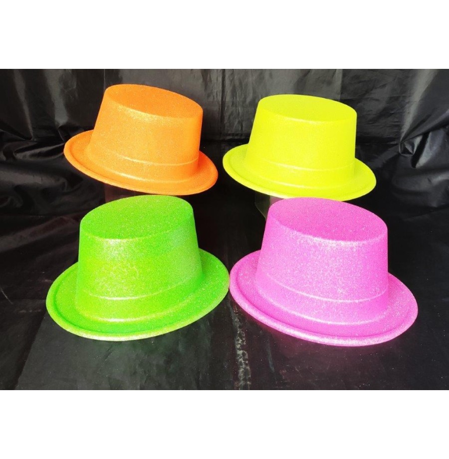 Haut de forme pailleté fluo (col assortis) - Chapeaux  pas cher