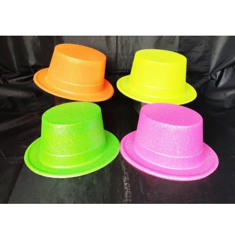 Haut de forme pailleté fluo (col assortis) - Chapeaux  pas cher