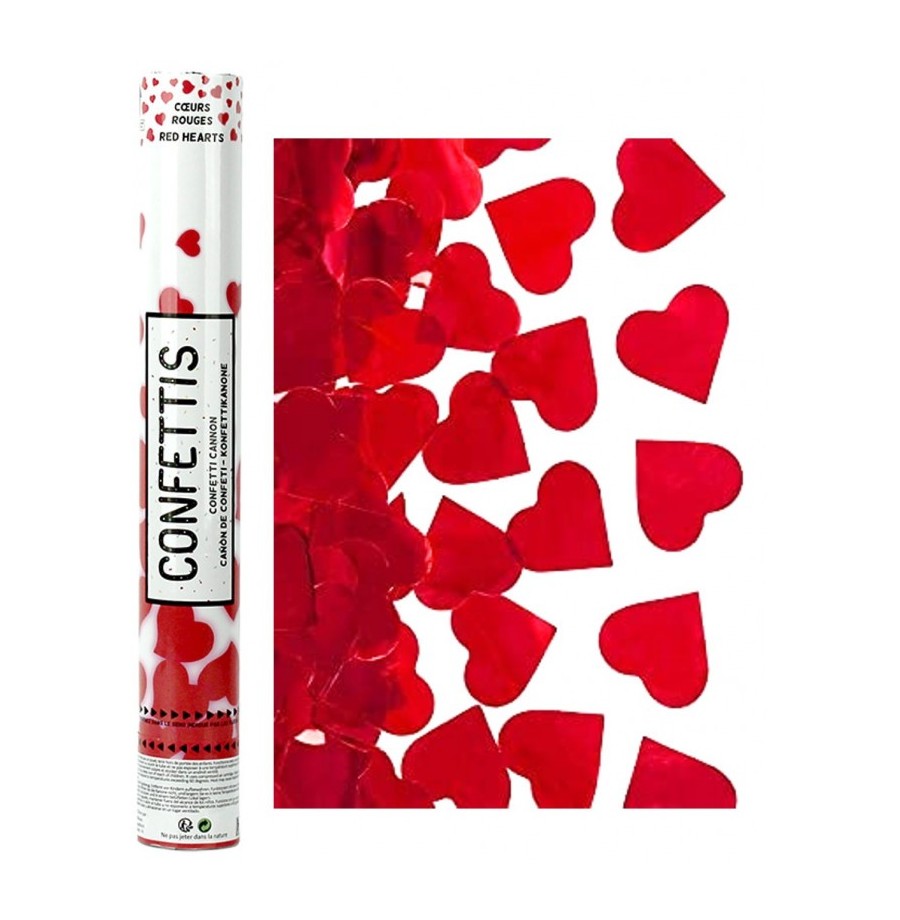 Canon à confettis papier Coeurs rouge 40cm