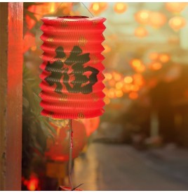🎐 Lampion asiatique cylindrique rouge Ø15 cm – 2 motifs traditionnels