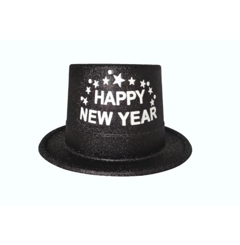 Chapeau Happy New Year Pailleté Noir