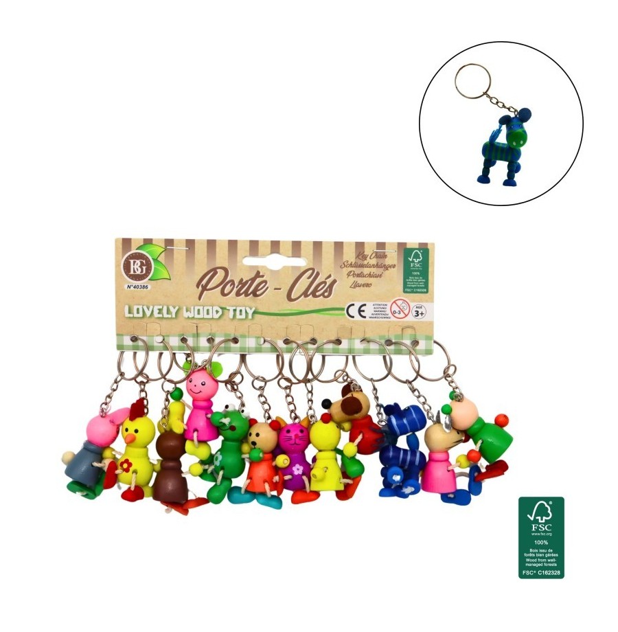 Porte-clés animal en bois 4 cm