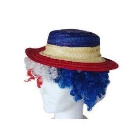 chapeau 100% paille Bleu-blanc-rouge et perruque tricolore