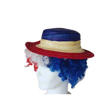 chapeau 100% paille Bleu-blanc-rouge et perruque tricolore