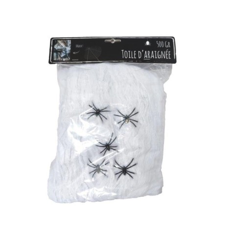 Toile d'araignée blanche sachet de 500 grs avec 25 araignées