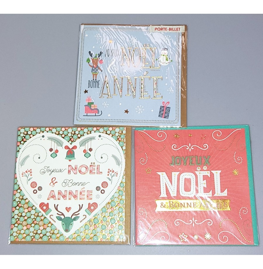 Carte de Voeux + enveloppe  15 x 15 cm " Joyeux Noël et Bonne Année" Modèles aux choix