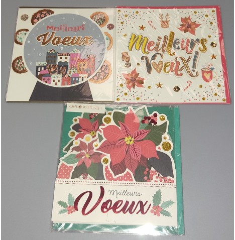 Carte de voeux + enveloppe 15 x 15 cm "Meilleurs Voeux" Modèles aux choix