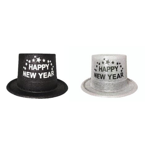 Chapeau Happy New Year Pailleté Noir