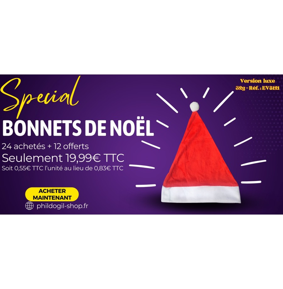 24 Bonnets Noël Velours +12 offerts