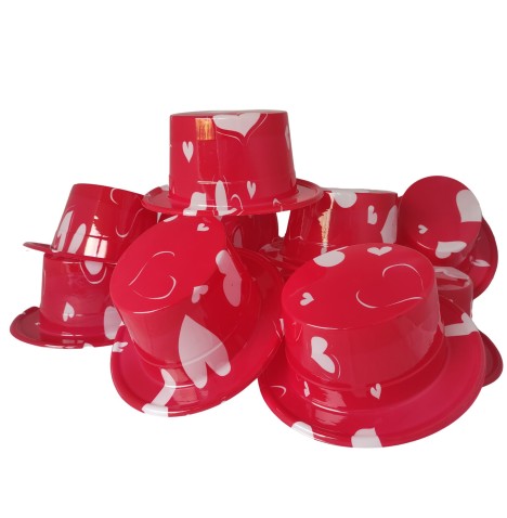 Lot de 24 chapeaux PVC cœur : parfaits pour fêter la Saint Valentin.