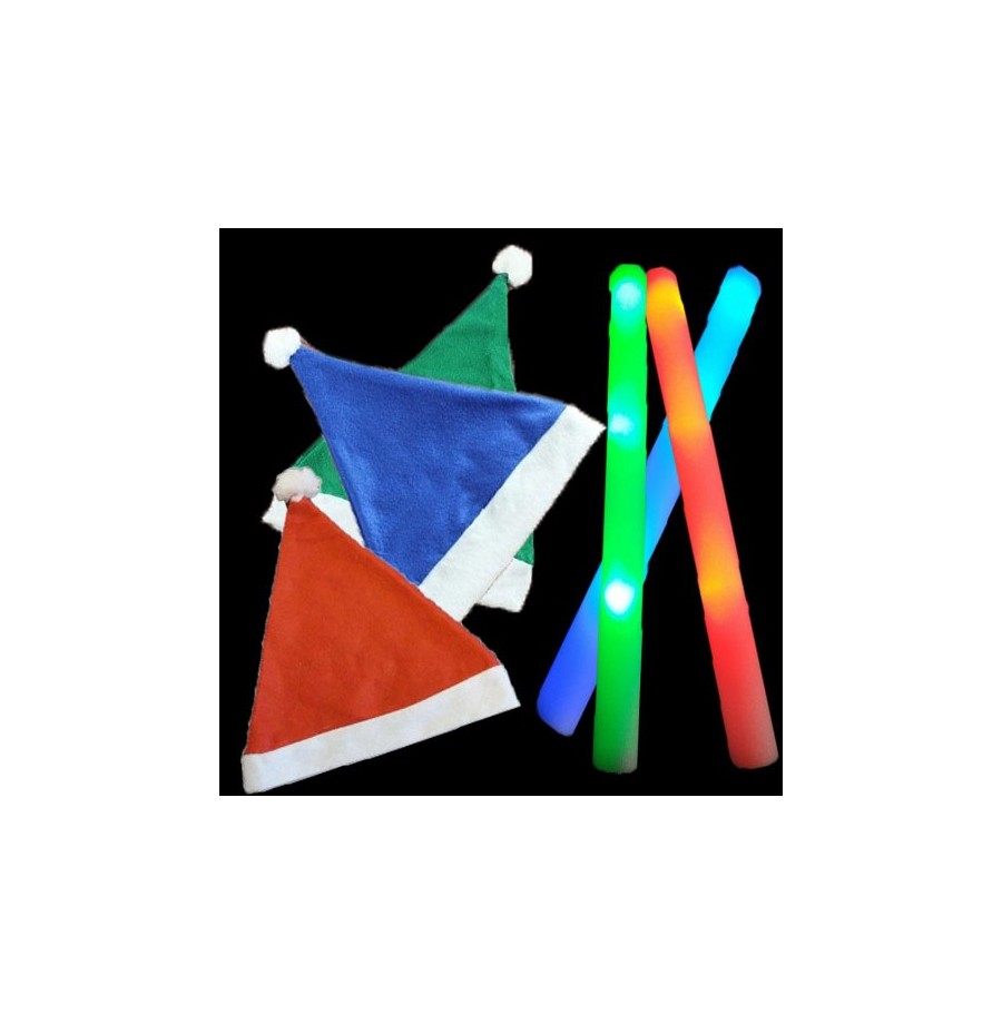 30 bonnets de Noël Feutrine 30 bâtons Lumineux