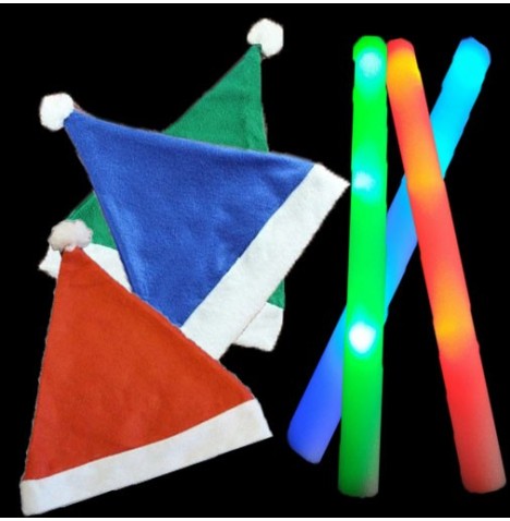 30 bonnets de Noël Feutrine 30 bâtons Lumineux