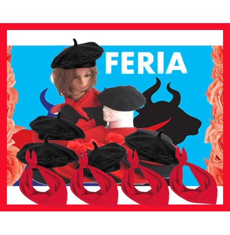 Lot Féria : Bérets et foulards rouge et noir !