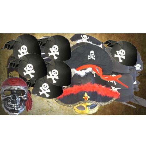 Lot 36 Accessoires Pirates – Casquettes, Chapeaux, Masques et Cagoules