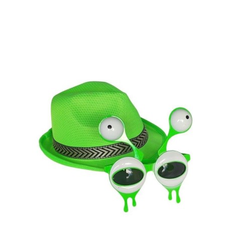 Kit Alien Party – Chapeau Vert & Lunettes Tête d’Alien Fantaisie