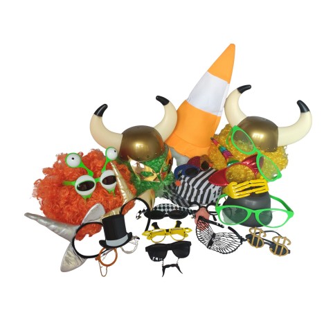 chapeaux, lunettes, serre têtes, casques fête amusante et folle