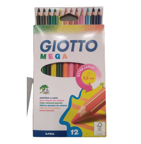 Crayons de couleur Giotto Méga boite de 12 mine 5.5 mm