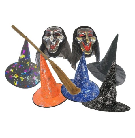 Lot chapeaux de sorcière et balai : parfait pour Halloween ensorcelant