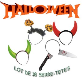 Lot 18 Serre-Têtes Halloween – Citrouille, Couteau, Corne Diable LED