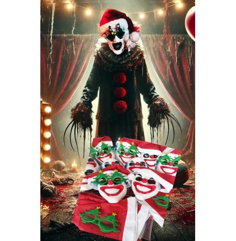 Lot Art le Clown – Masques Sanglants, Bonnet Noël & Lunettes Sapin