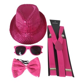 Set d’Accessoires Rose – Chapeau, Nœud Papillon, Bretelles et Lunettes