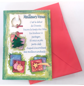 Carte de voeux avec porte-clé et enveloppe Modèles assortis  17x22 cm