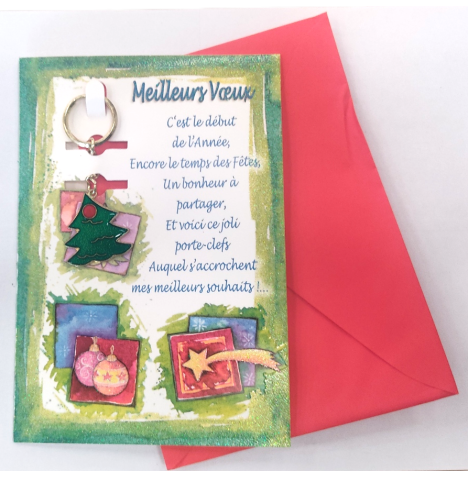 Carte de voeux avec porte-clé et enveloppe Modèles assortis  17x22 cm