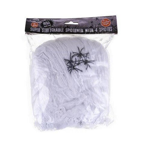 Toile d'Araignée  300 grs + 4 araignées, déco Halloween et sécurisée