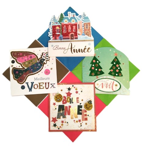 Cartes de voeux + enveloppe 15 x 15 cm " Bonne Année" 32 modèles aux c