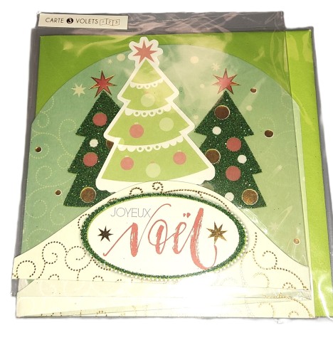 Destockage Carte de voeux + enveloppe " Joyeux Noël " à partir de 5 : 0.50 € au lieu de 2 € ttc