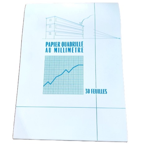 Bloc 30 feuilles papier millimétré 21x29,7 cm bleu