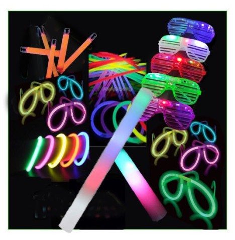 Lot Fluo Lumineux – Lunettes, Bracelets, Pendentifs & Chapeau LED