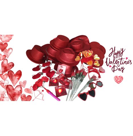 Lot 36 Articles Saint-Valentin – Chapeaux, Lunettes, Peluches & Cœurs