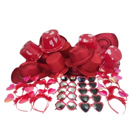 Lot 36 Articles Saint-Valentin – Chapeaux, Lunettes, Peluches & Cœurs