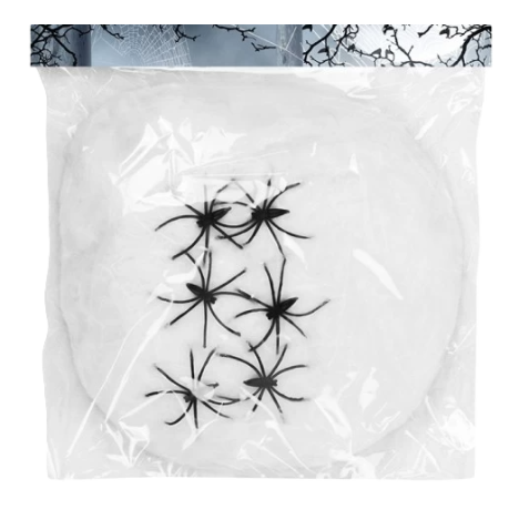 Toile d'Araignée  100 grs + 6Araignées, déco Halloween et sécurisée