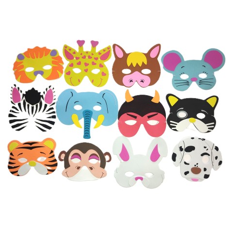 12 Masques animaux en mousse assortis