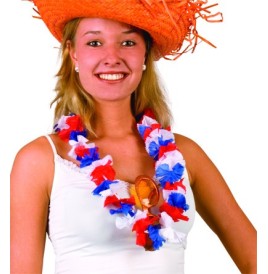Collier hawaii fleurs tissu Tricolore