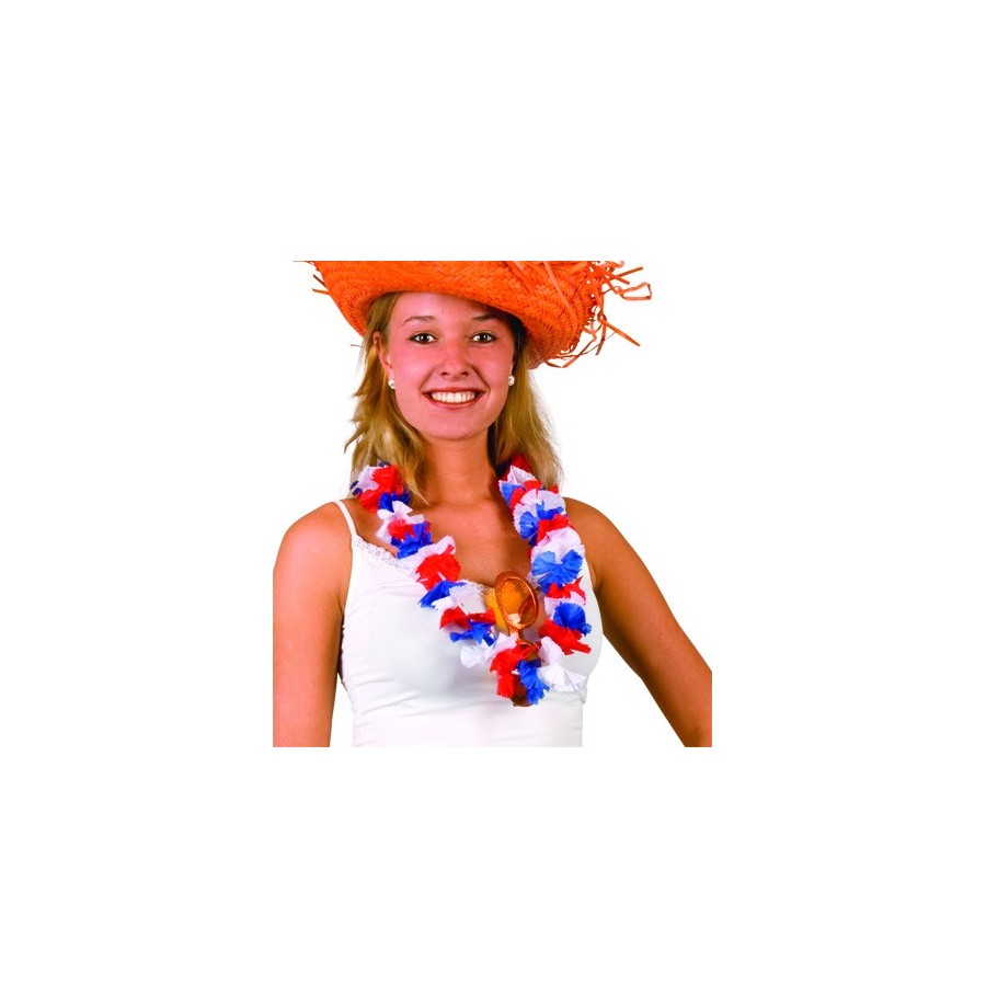Collier hawaii fleurs tissu Tricolore